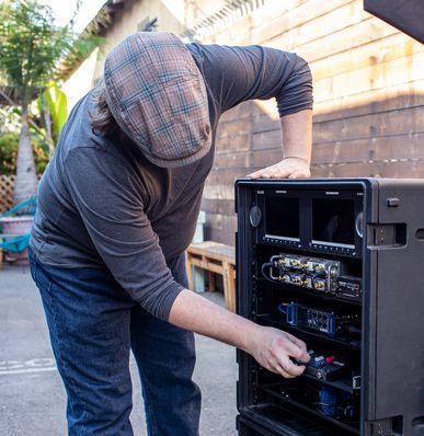 Live sound with F-Control set up in a sound cart.