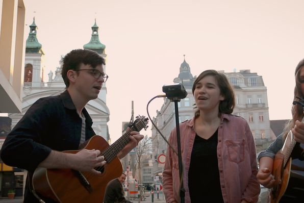 Josh recording on the streets of Vienna